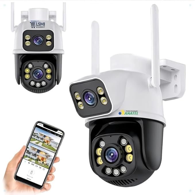 Câmera de Segurança Speed Dome WiFi Externa HD 3MP, IP Sem Fio com Visão Noturna Infravermelha, Dupla Lente Grande Angular, À Prova D'Água IP66, Detecção de Movimento e Áudio Bidirecional