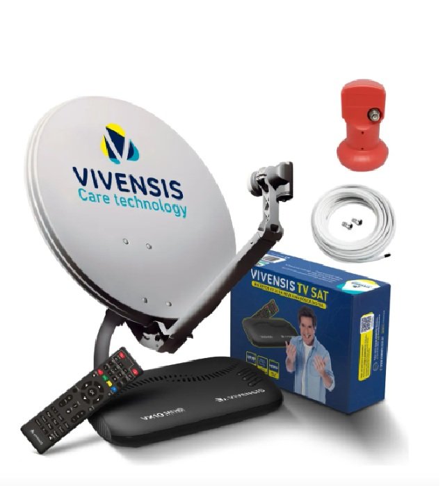 Kit Antena Parabólica 60cm e Receptor Vx10 Vivensis Sathd B1 Cor Preto